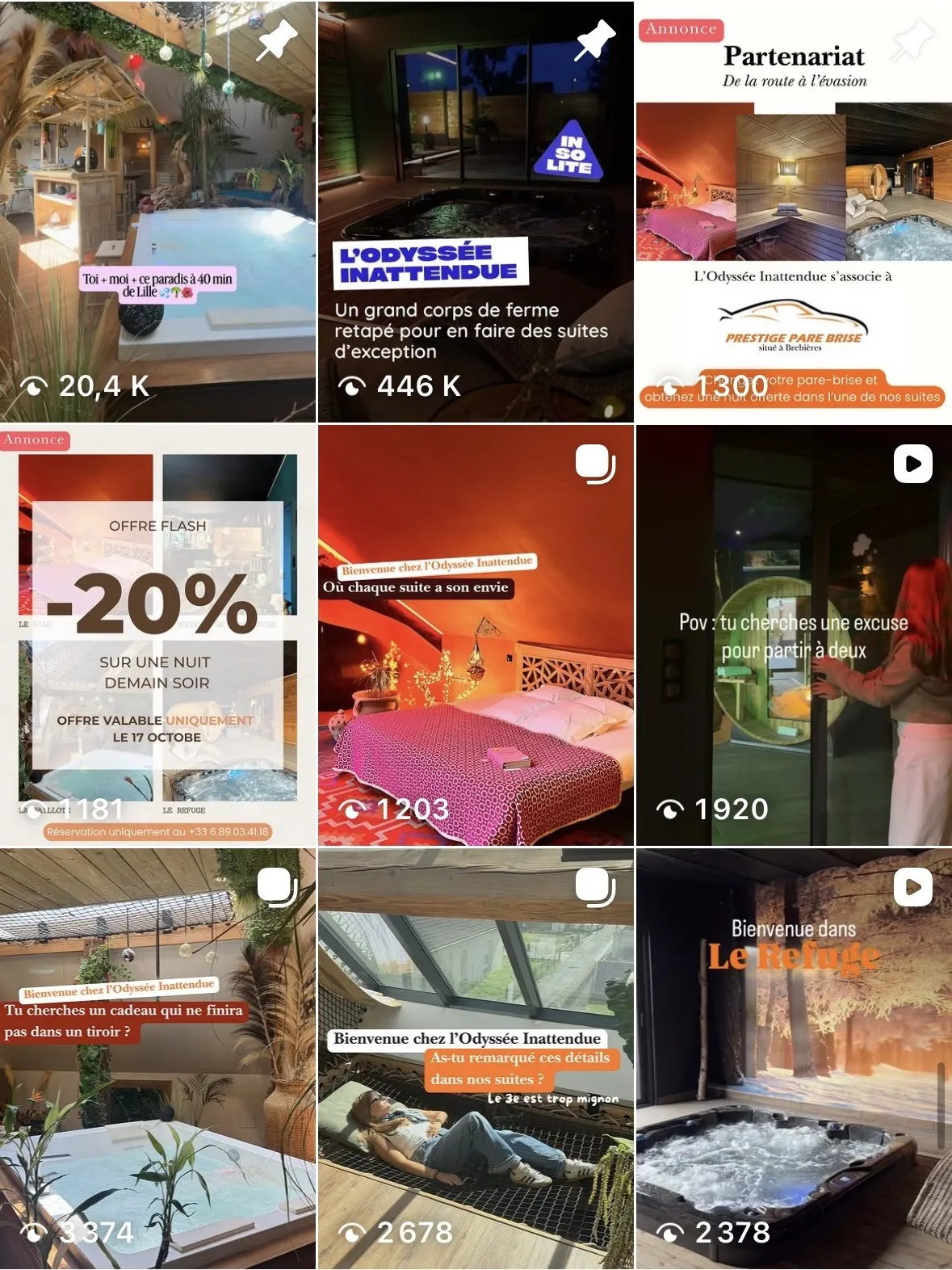 Grille du compte Instagram de L’Odyssée Inattendue
